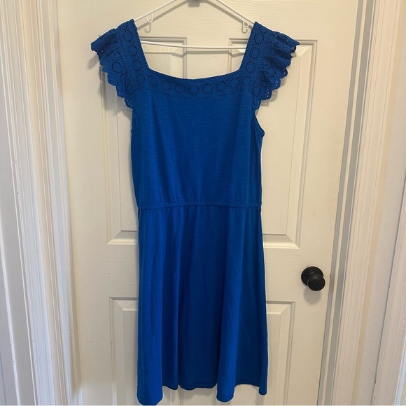 Talbots Cobalt Blue Stretch Eyelet Slub Fit and Flare Dress Size XL - Picture 3 of 7
